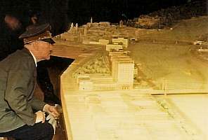 Hitler inspecting model of his hometown Linz/Donau, Austria